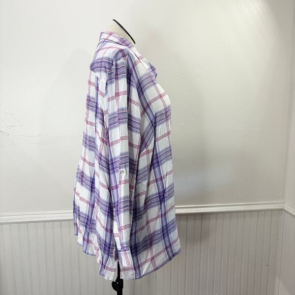 Catherines Plus Size 4X Top Plaid Button Up Roll Tab Sleeve Classic Soft Preppy - Picture 13 of 13